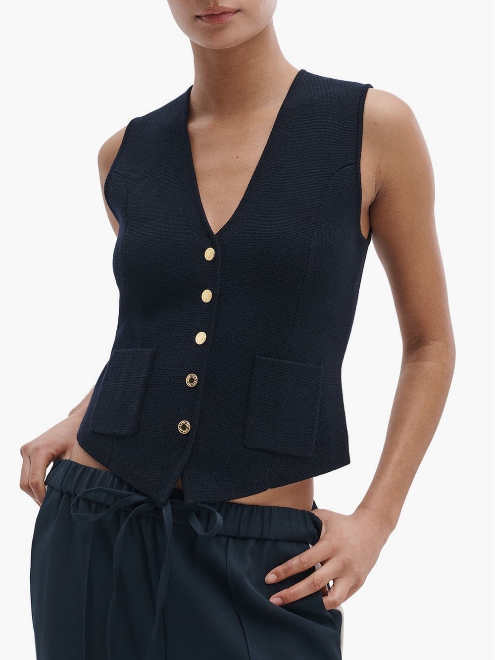 Rag & Bone -
Portia wool Vest with Gold Buttons